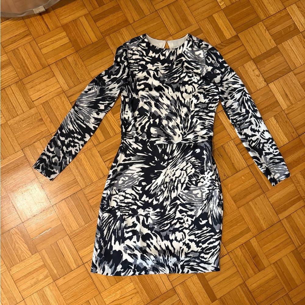 silk Black and White Long Sleeve Mini Dress- no tags